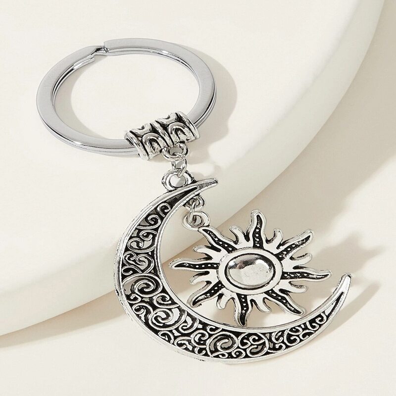 

1pc Moon & Sun Keychain, Silver