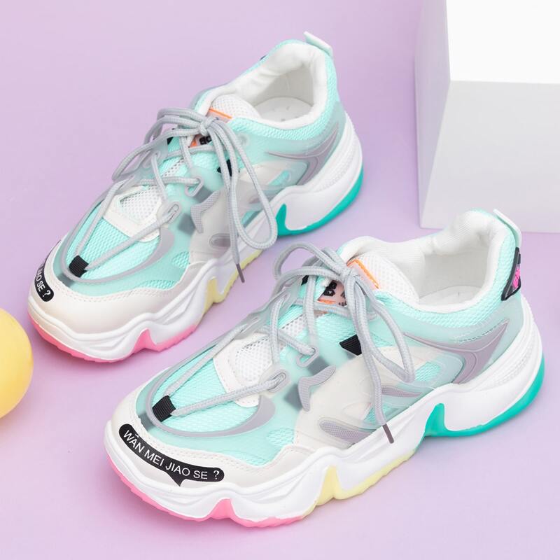 

Colorblock Lace-up Mesh Chunky Sneakers, Multicolor