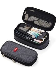 1pc Double Layer Pencil Bag - Grey - View 1