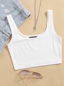 SHEIN Unity เสื้อกล้ามครอปท็อปสีพื้น - สีขาว - ดู 2