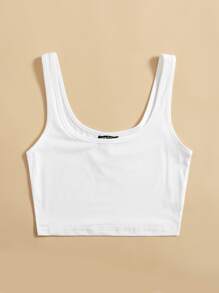 SHEIN Unity เสื้อกล้ามครอปท็อปสีพื้น - สีขาว - ดู 4
