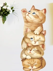 1sheet Kids Cartoon Cat Print Sticker Wall - Nhiều màu - Xem 1