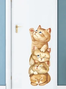 1sheet Kids Cartoon Cat Print Sticker Wall - Nhiều màu - Xem 3