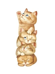 1sheet Kids Cartoon Cat Print Sticker Wall - Nhiều màu - Xem 4