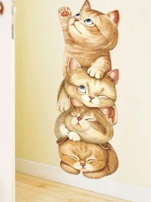 1sheet Kids Cartoon Cat Print Sticker Wall - Nhiều màu - Xem 5