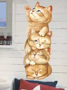 1sheet Kids Cartoon Cat Print Sticker Wall - Nhiều màu - Xem 6