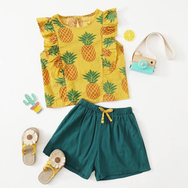 

Toddler Girls Pineapple Ruffle Trim Top With Shorts, Multicolor