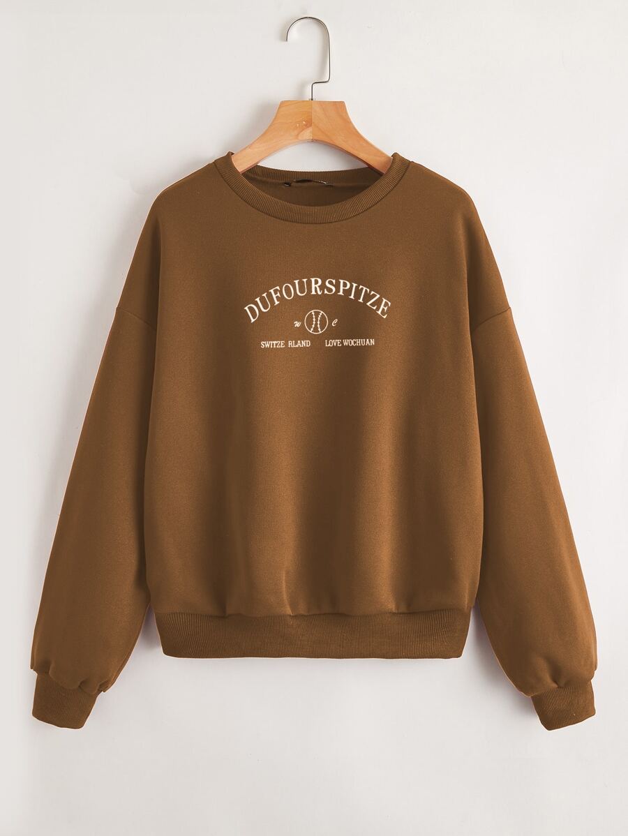 SHEIN Unity Áo nỉ Đồ họa Giải trí - màu nâu - Xem 1