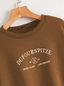 SHEIN Unity Áo nỉ Đồ họa Giải trí - màu nâu - Xem 4