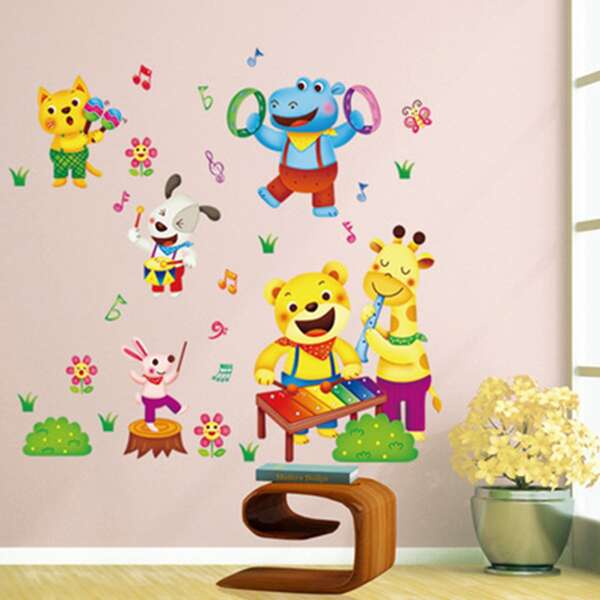 

1sheet Kids Cartoon Animal Print Wall Sticker, Multicolor