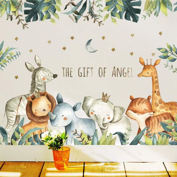 

2sheets Kids Cartoon Animal Print Wall Sticker, Multicolor