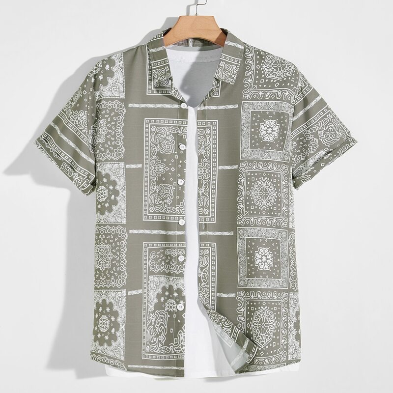 

Guys Paisley Print Shirt, Army green pastel