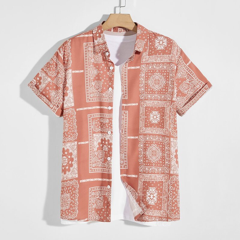 

Guys Paisley Print Shirt, Coral pink