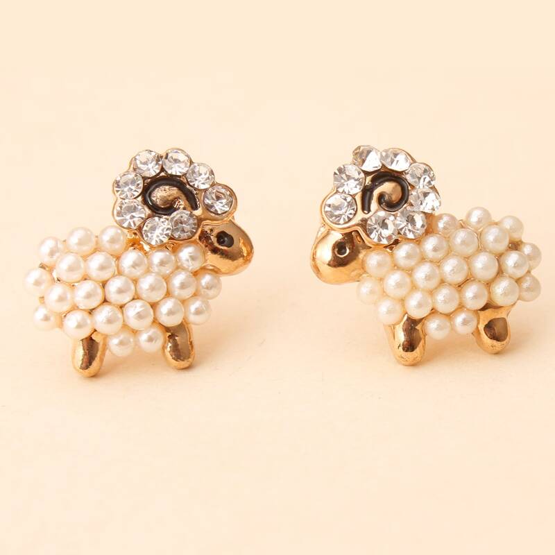 

Faux Pearl Sheep Stud Earrings, Gold