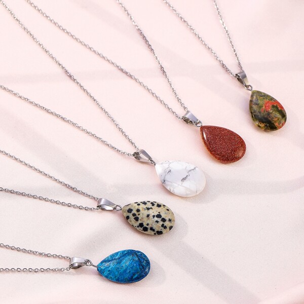 

5pcs Random Color Water Drop Charm Necklace, Multicolor