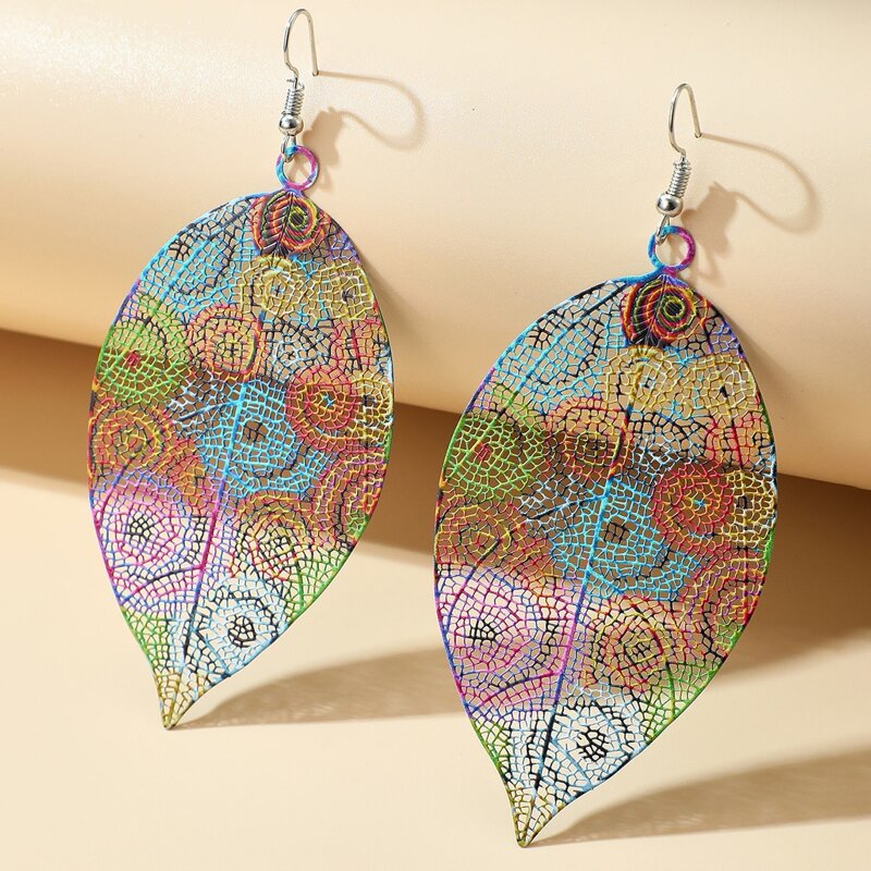 

Hollow Leaf Drop Earrings, Multicolor