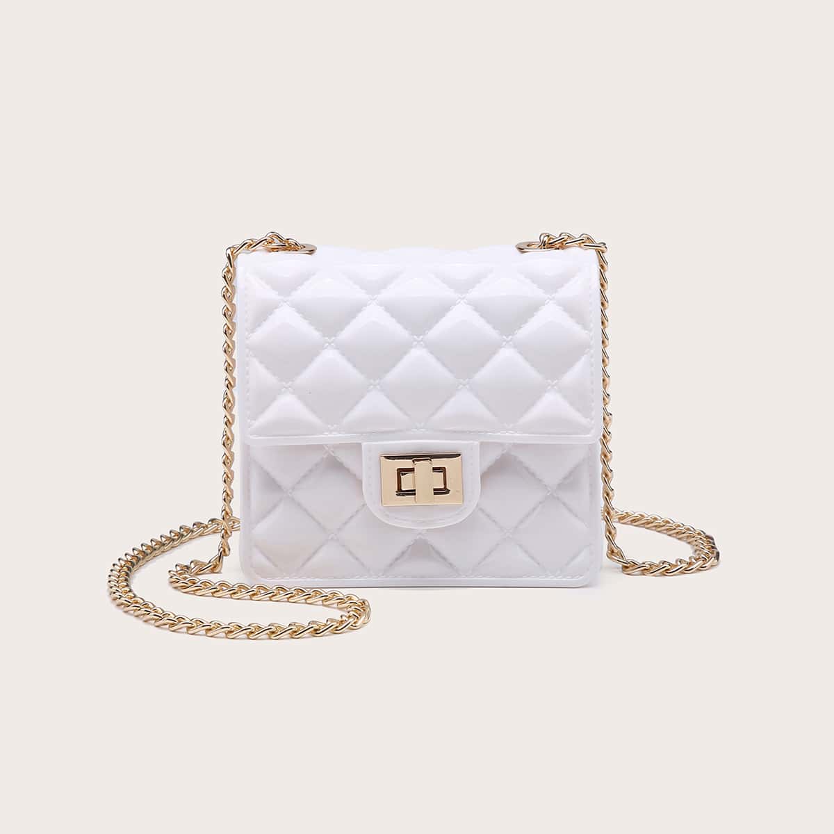 

Quilted Rubber Chain Bag, White