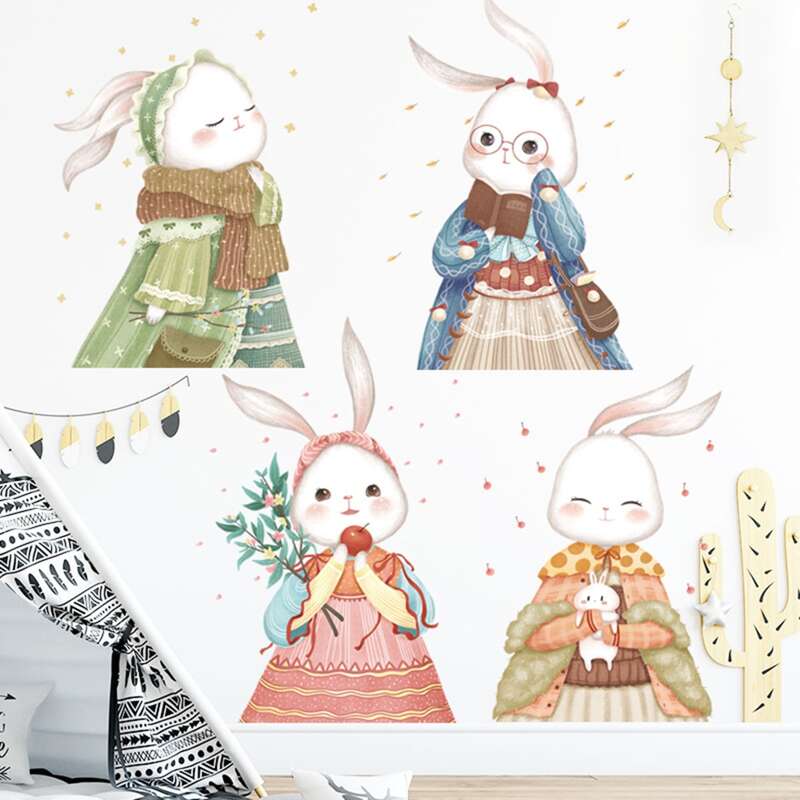 

2sheets Kids Cartoon Rabbit Print Wall Sticker, Multicolor