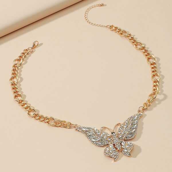 

Rhinestone Butterfly Charm Necklace, Gold