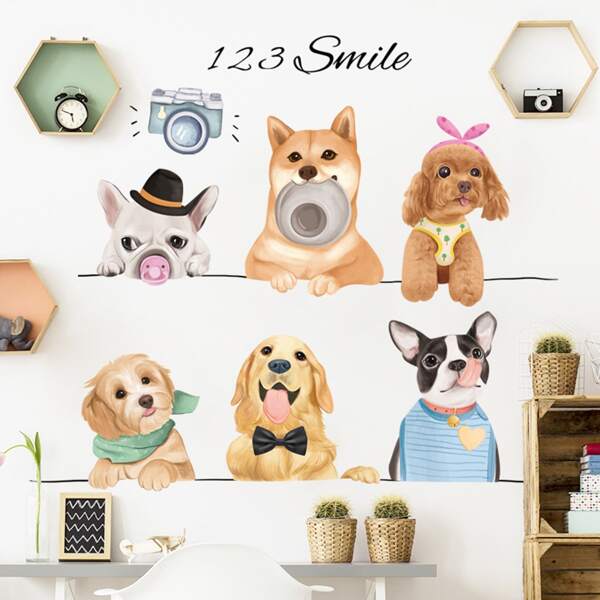

2sheets Kids Cartoon Dog Print Wall Sticker, Multicolor