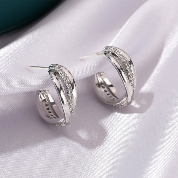 

Zircon Decor Earrings, Silver