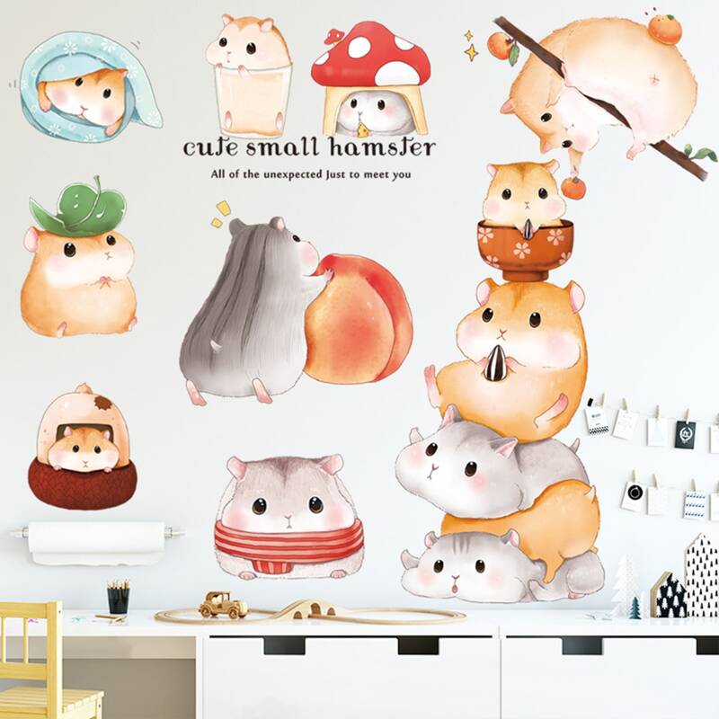 

2sheets Kids Cartoon Hamster Print Wall Sticker, Multicolor