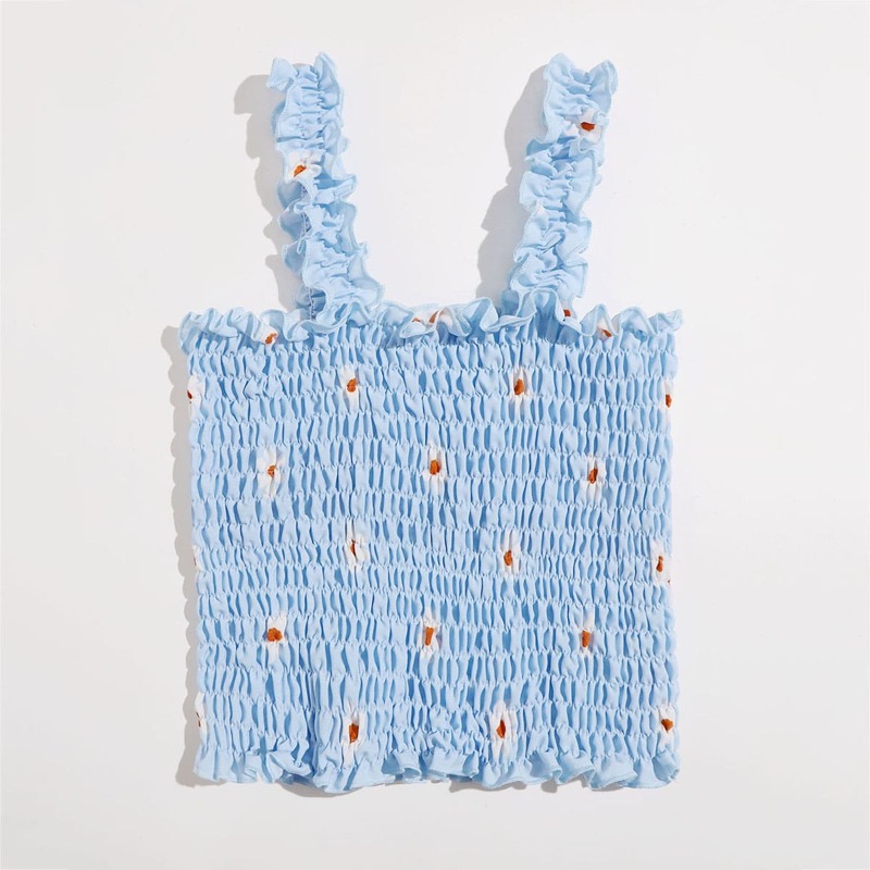 

Floral Shirred Crop Top, Baby blue