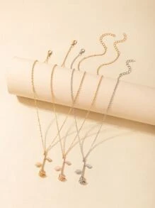 3pcs Rose Charm Necklace - Multicolor - View 2