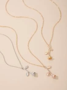 3pcs Rose Charm Necklace - Multicolor - View 3