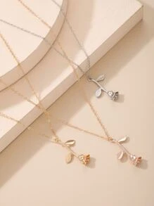 3pcs Rose Charm Necklace - Multicolor - View 4