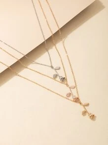 3pcs Rose Charm Necklace - Multicolor - View 5