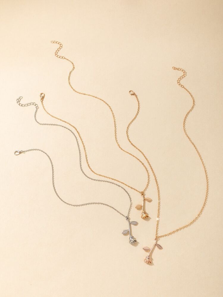 3入組玫瑰吊墜項鍊 - 彩色 - 查看 6