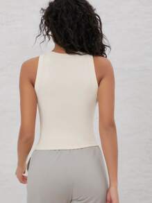 SHEIN Top de tirantes tejido de canalé unicolor - Beis - Ver 2