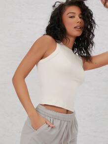 SHEIN Top de tirantes tejido de canalé unicolor - Beis - Ver 3