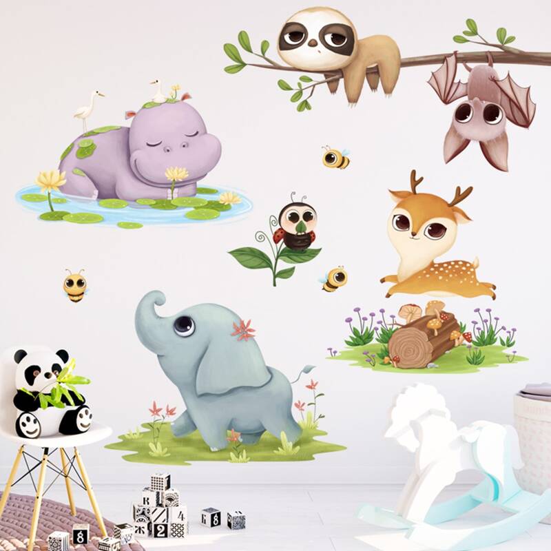 

2sheets Kids Cartoon Animal Print Wall Sticker, Multicolor