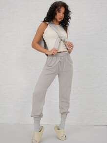 SHEIN Top de tirantes tejido de canalé unicolor - Beis - Ver 5