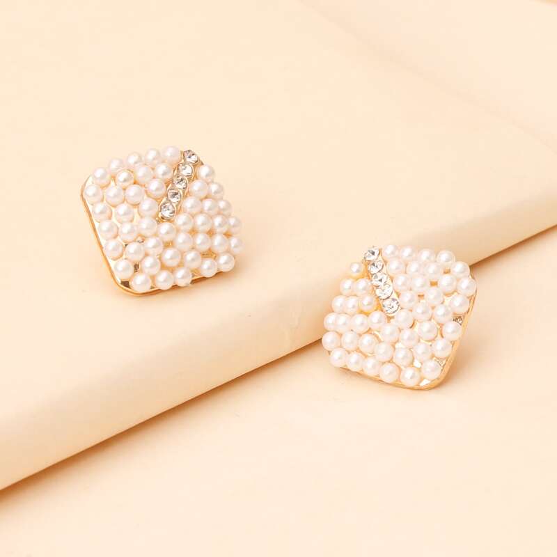 

Faux Pearl Square Stud Earrings, White