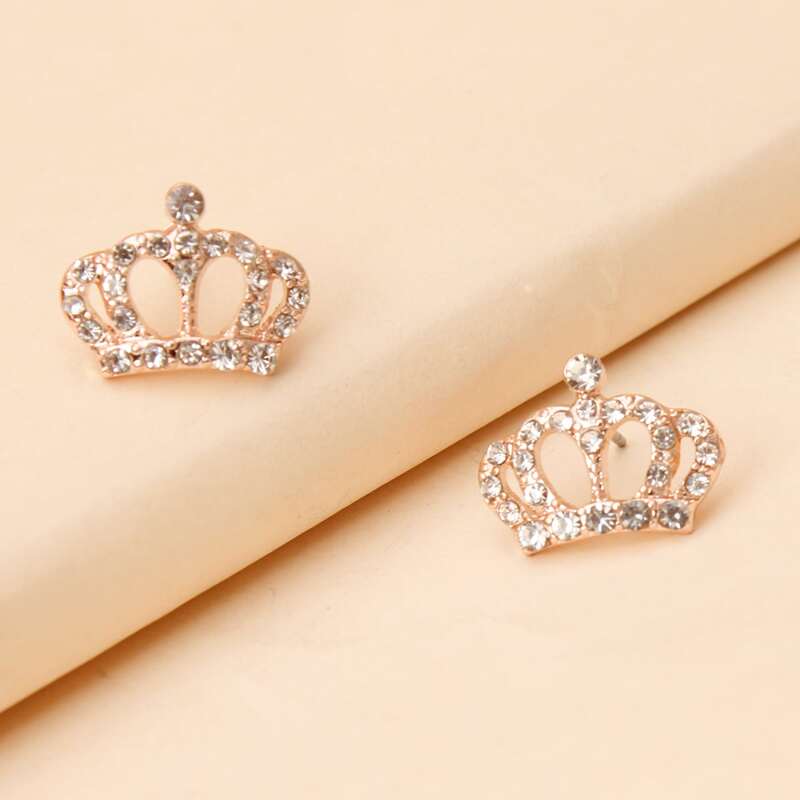 

Rhinestone Crown Stud Earrings, Rose gold