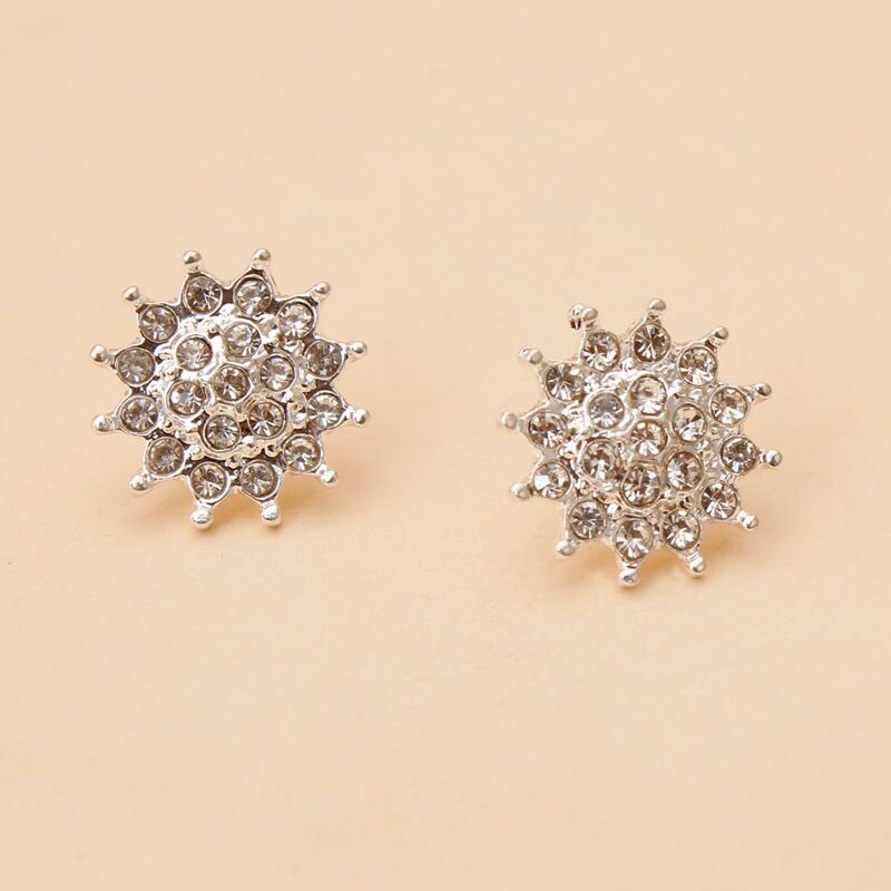 

Rhinestone Floral Stud Earrings, Silver