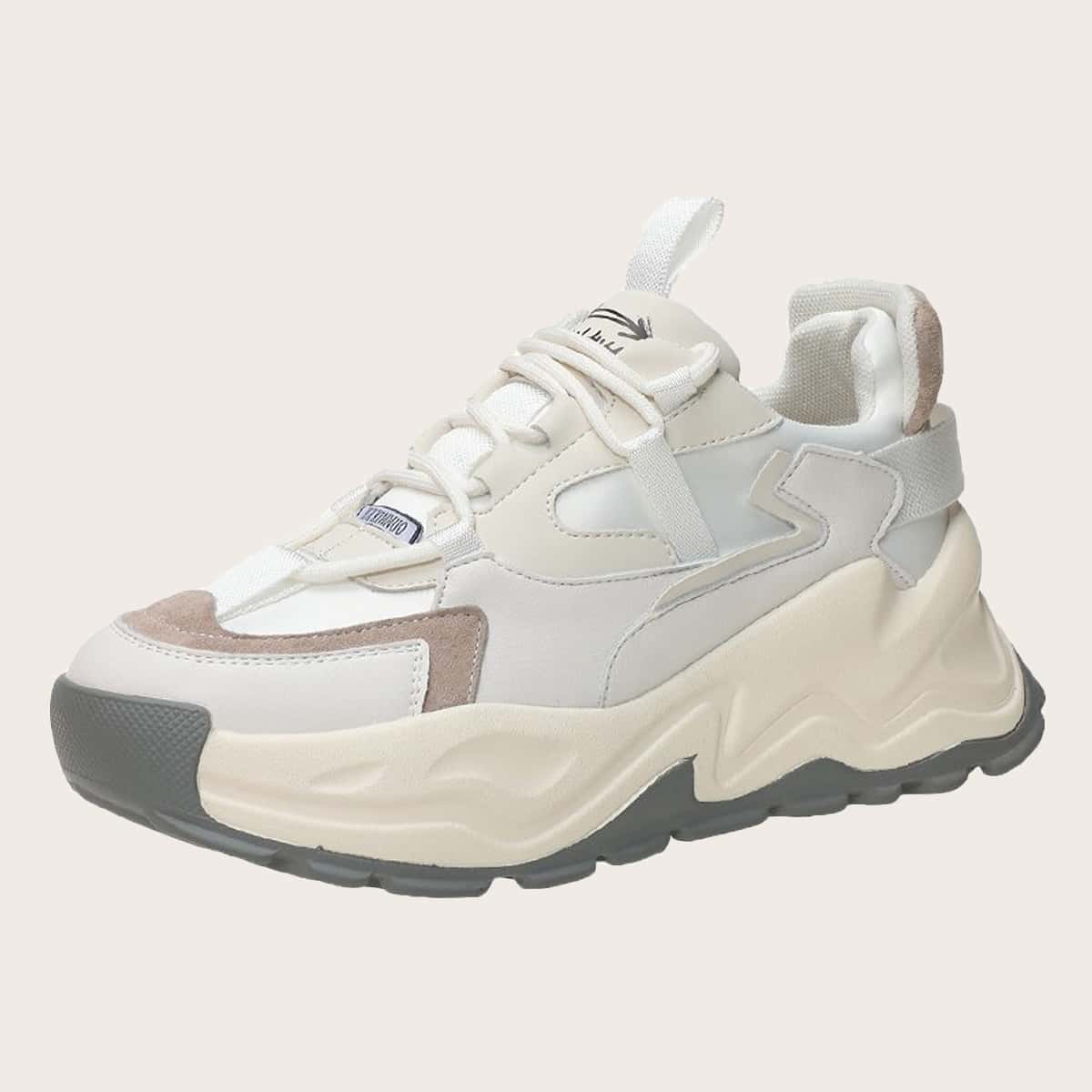 

Colorblock Lace-up Chunky Sneakers, Beige