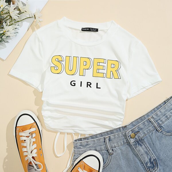 

Drawstring Back Letter Graphic Tee, White