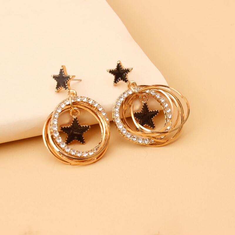 

Layered Ring & Star Drop Earrings, Gold