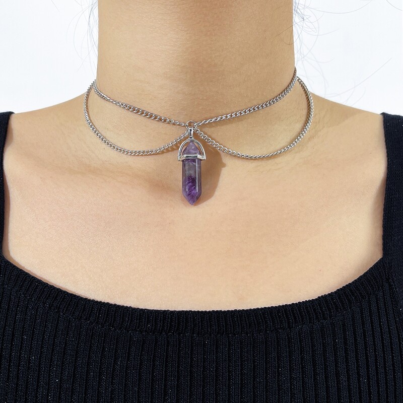 

Crystal Layered Chain Choker, Purple
