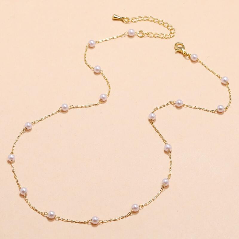 

Faux Pearl Decor Necklace, Gold