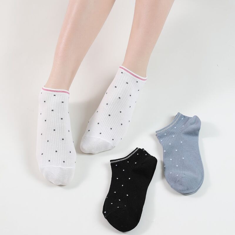 

3pairs Polka Dot Ankle Socks, Multicolor