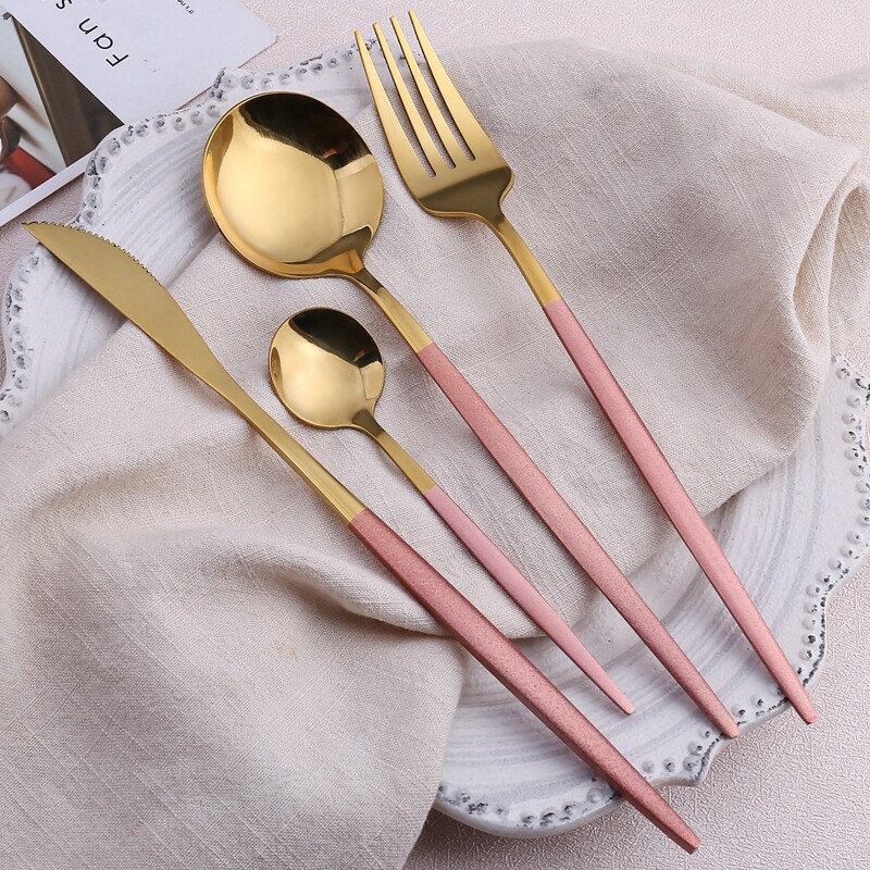 

4pcs Stainless Steel Cutlery Set, Pink