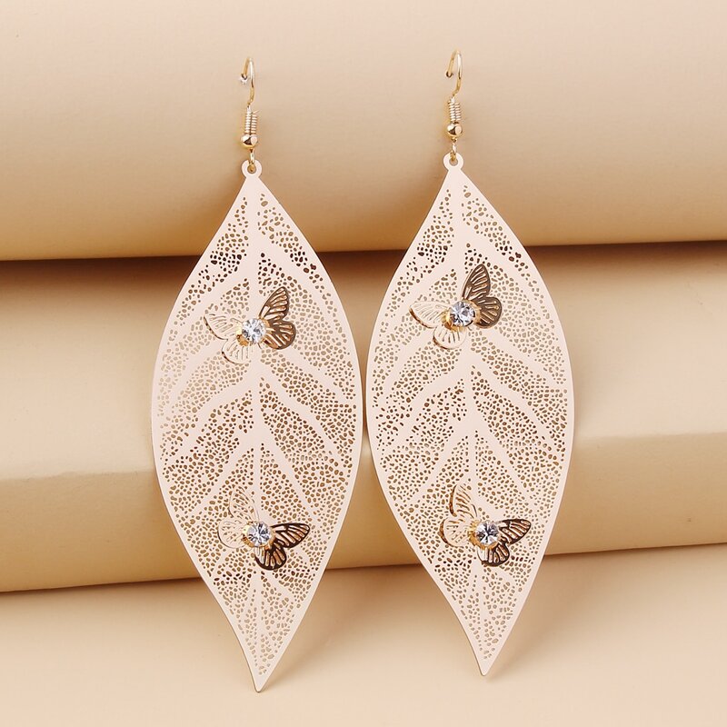 

Butterfly & Leaf Drop Earrings, Gold