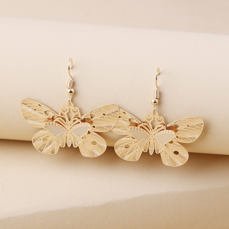 

Metal Butterfly Drop Earrings, Gold