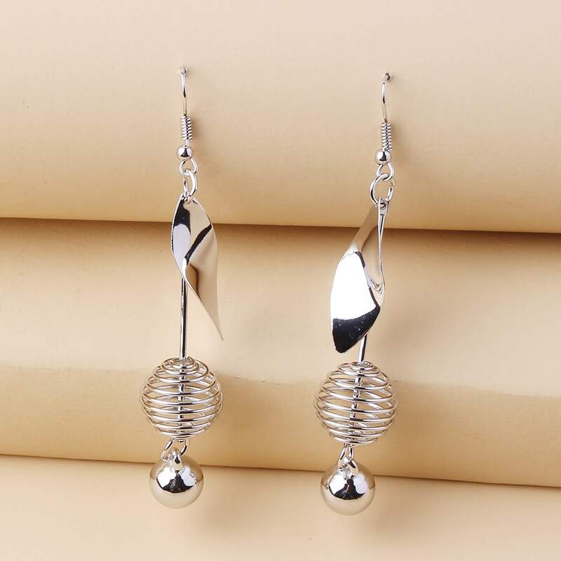 

Bar & Ball Drop Earrings, Silver