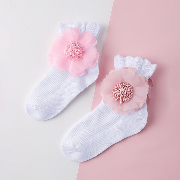

2pairs Baby Flower Decor Socks, Multicolor